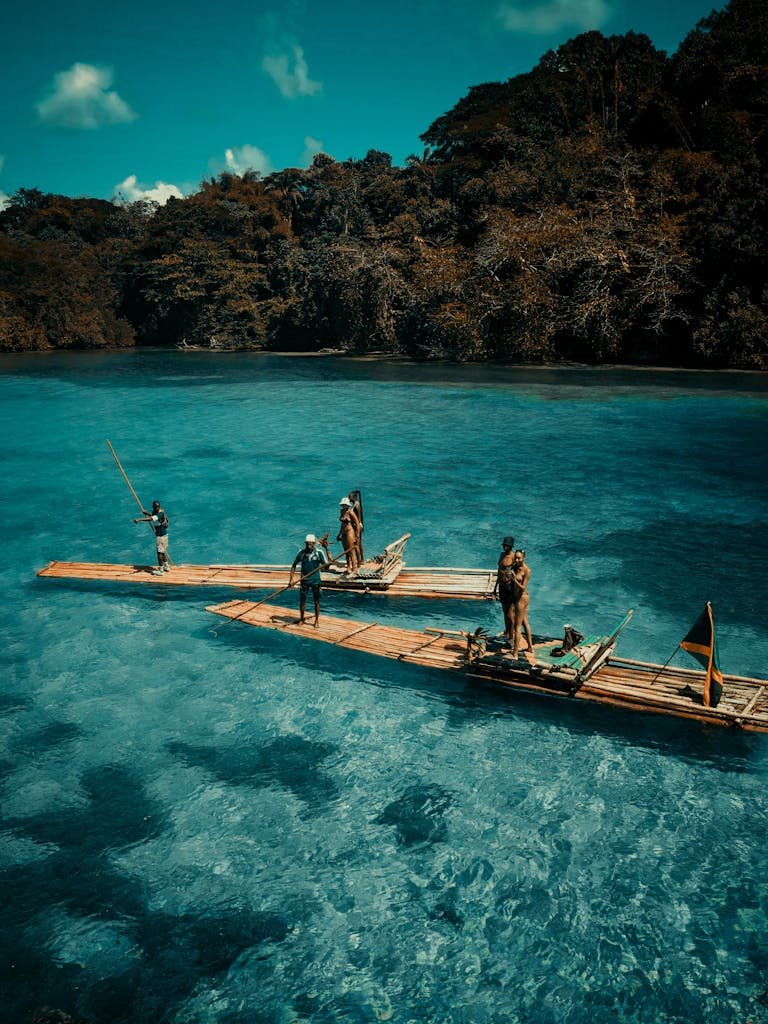 Experience a thrilling rafting adventure on crystal-clear waters with lush surroundings.